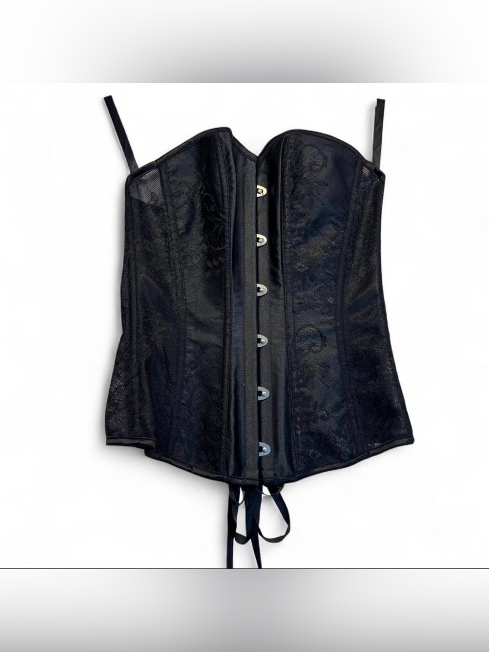 Adore Me Black Lace Overbust Corset with Ribbon Lacing